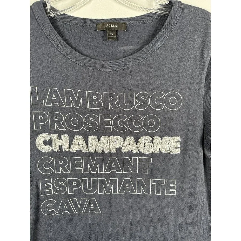 J. Crew Womens Shirt Blue Size XS 100% Cotton Champagne Logo Sequin Short Sleeve
